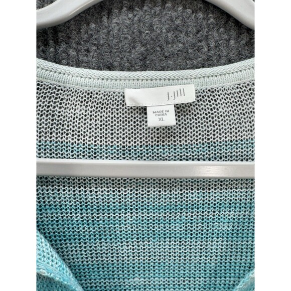 J Jill Linen Ombré Open Knit Top Womens XL Blue Tassel Beaded V-Neck Sweater EUC - Picture 4 of 9